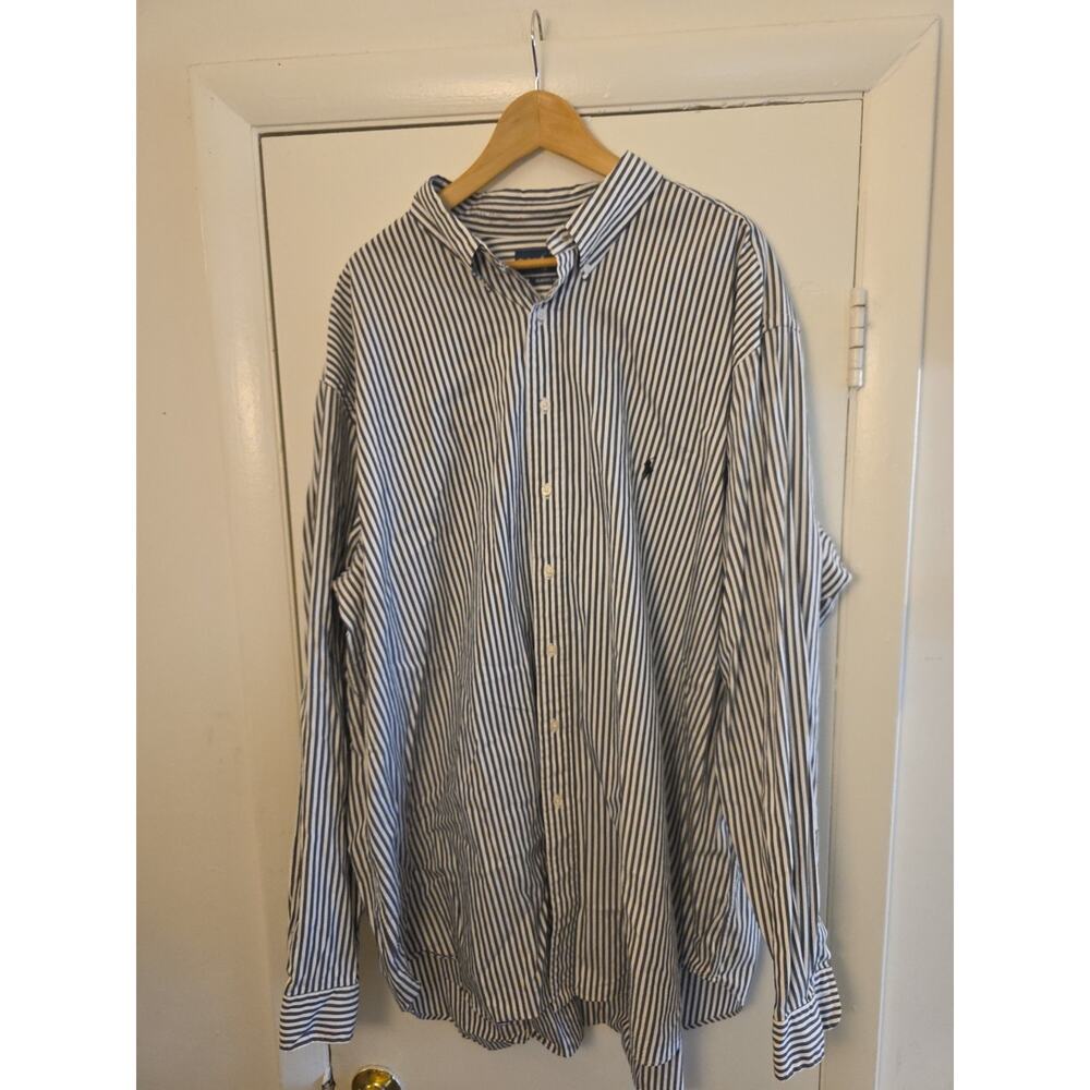 Ralph Lauren Classic Fit Dress Shirt Men's 3XLT White Gray Stripes Polo Pony
